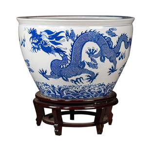 景德镇陶瓷青花龙纹鱼缸客厅睡莲荷花盆庭院室外特大号养乌龟水缸