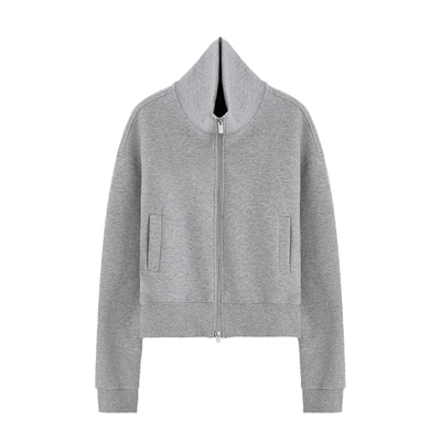 高克重韩版纯色双拉链开衫外套