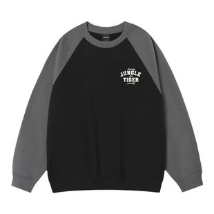 丛林老虎潮牌LOGO插肩卫衣秋冬新款厚板胶印圆领重磅运动上衣男女