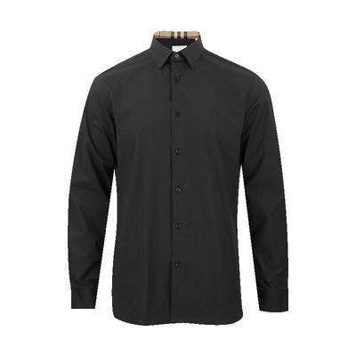 博柏利男士休闲格纹棉质长袖衬衫