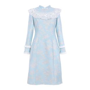 轻奢冬季大码女装洋气毛呢裙胖MM减龄复古绣花改良旗袍连衣裙显瘦