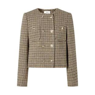 【明星同款】摩萨克冬绵羊毛法式文艺风格纹双排扣短款外套女