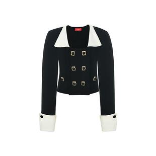 【明星同款】lefame拉飞姆2025秋季新款双排扣针织百搭短款外套女