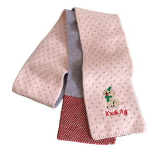 粉色可爱卡通小狗刺绣针织毛线围巾女冬学生甜美加厚护颈保暖围脖