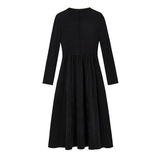 蓝语大码女装赫本风气质收腰针织拼接连衣裙2025秋冬新款黑色长裙