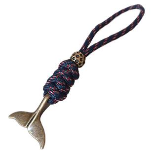 古铜色鱼尾编织伞绳黄铜隔珠钥匙扣挂件装饰背包挂饰edc户外刀坠