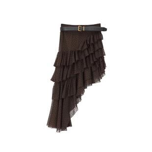 REVAN芮范设计师款垂坠感波点荷叶边中裙RL11503162