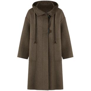 LAGOGO老城旧刊仿牛角扣双面呢女拉谷谷2025冬新款连帽学院风大衣