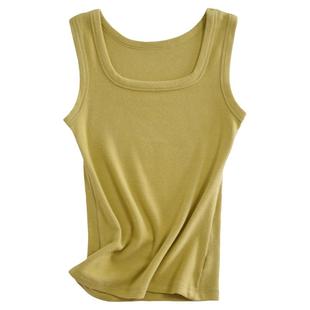 秋冬方领双面磨毛发热保暖背心女中厚舒绒棉螺纹修身无袖打底上衣