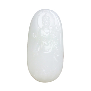 新疆和田玉山流水羊脂白玉观音挂件