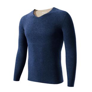 兄华圆领无痕保暖衣蚕丝羊绒男士内衣上身加绒加厚秋衣单件上衣冬