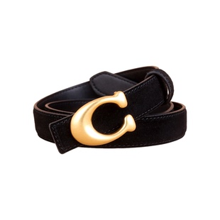 SIRVE复古风真皮C字扣细腰带牛皮女百搭金属棕色小众磨砂麂皮皮带