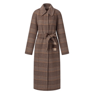 首降5折|歌莉娅羊毛羊绒大衣女冬季复古穿搭格纹长款双面毛呢外套