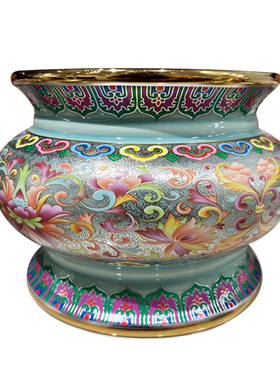 新款陶瓷金口掐丝珐琅供具家用佛前供奉供水杯供果盘香炉花瓶摆件