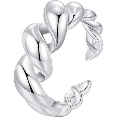 摩典925银复古麻花镂空个性戒指