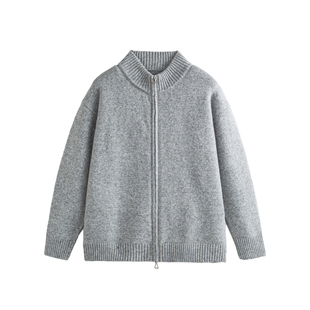 wtmp秋冬日系复古纯色拉链开衫毛衣男女宽松含羊毛软糯针织衫外套