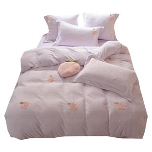 元气桃桃韩式可爱少女心加厚牛奶绒四件套冬季珊瑚绒双面绒床单式