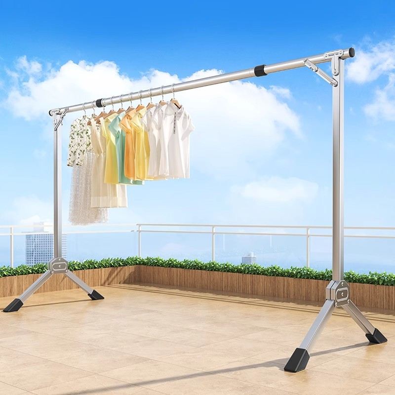 不锈钢晾衣架子落地折叠室内外晾衣杆单被晒伸缩杆阳台神器杆双杆