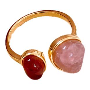 原矿水晶琥珀戒指女2025新款爆款小众设计食指环轻奢高级感开口戒