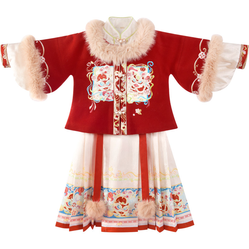 乌扣岁吉秋冬汉服女童拜年服