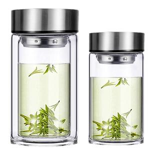 矮粗胖创意双层玻璃杯隔热真空泡茶水杯子矮胖形户外车载喝水高档