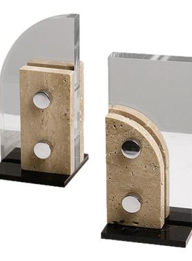 现代简约高感大理石书档摆件客厅样板间书房书柜办公室三明治书靠