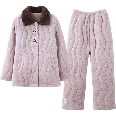 情侣睡衣冬超厚三层夹棉卡通熊猫