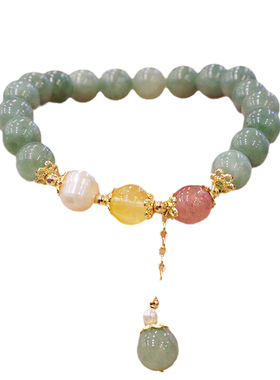 天然玉石水晶手链翡翠珍珠女