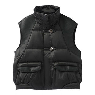 Max Tu女装2025冬新款宽松大码时尚新潮休闲白鹅绒皮革羽绒马甲