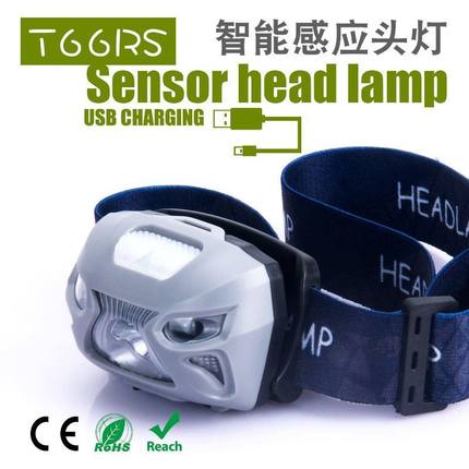 T66跨境供应警示红光USB钓鱼头灯钓跑步灯野充电led运动感应
