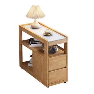 实木沙发边柜家用客厅可移动侧面边几极窄简约北欧岩板可储物茶几