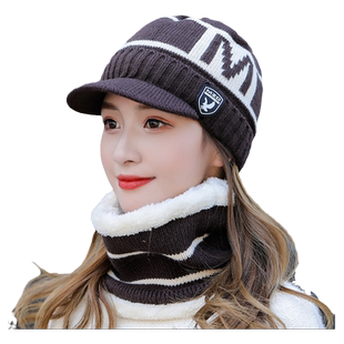 帽子女冬季毛线帽妈妈围脖护耳针织帽女款时尚防寒风保暖女士冬帽