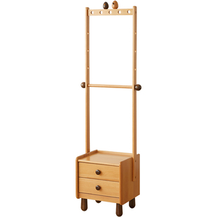 实木床头柜衣帽架一体小型纳柜卧室床边柜简约家用挂衣架收纳柜子