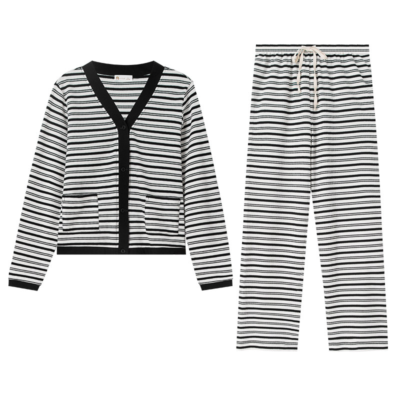 妮狄娅春纯棉情侣条纹家居服套装