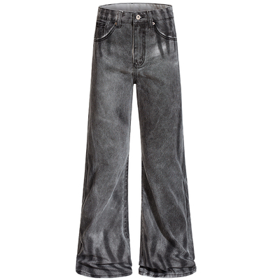 原创美式复古烟灰色做旧牛仔裤潮