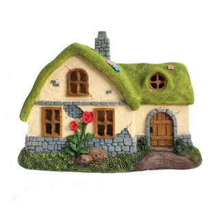 户外花园田园阳台卡通小绿屋太阳能发光装饰品纯手工创意树脂摆件