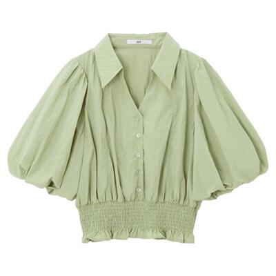 SLY 春季新品甜美文艺风收腰泡泡袖短袖衬衫女030HAR30-0861