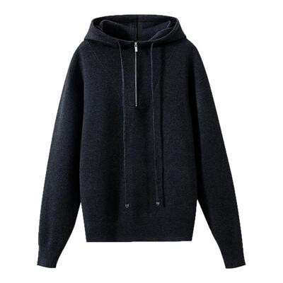 连帽羊毛针织衫上衣+松紧腰半裙