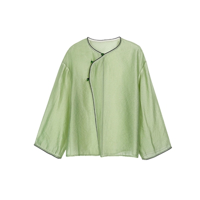 JKJS【青烟楼】雾感肌理人丝锦新中式上衣国风衬衫小衫薄纱外套