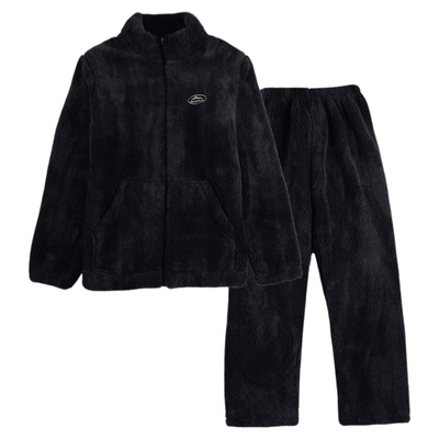 珊瑚绒保暖立领撞色包边睡衣