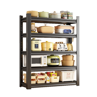 厨房家用置物架多层多功能靠墙一体微波炉收纳架橱柜货架碳钢架子