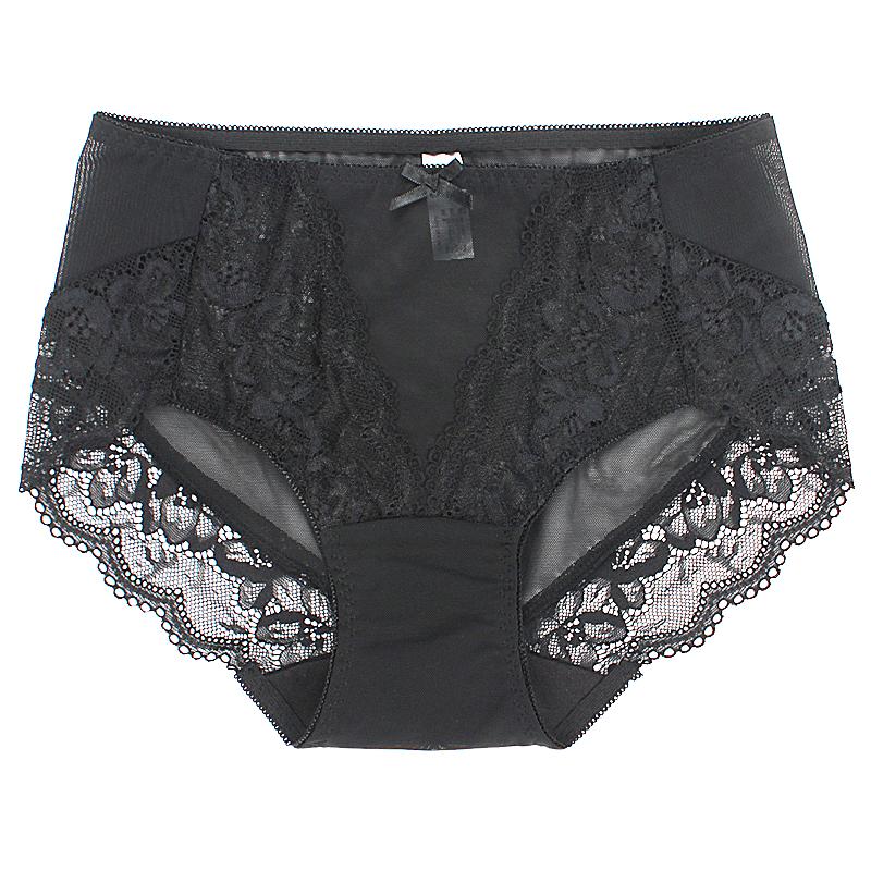 蕾丝内裤女性感透明中高腰无痕大码胖mm200斤网纱薄款透气纯棉裆