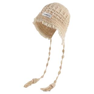 儿童帽子秋冬蕾丝针织宝宝流苏辫子保暖防风护耳帽女宝手工毛线帽