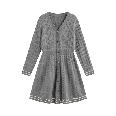 胖mm学院风V领显瘦针织连衣裙