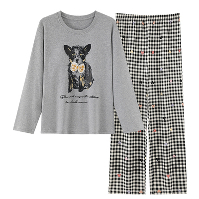 【浪莎】纯棉长袖睡衣女带胸垫