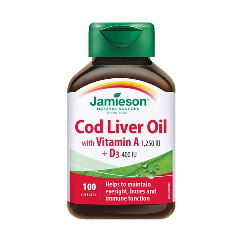 Jamieson健美生深海鳕鱼肝油Omega3维生素A护眼健脑软胶囊100粒