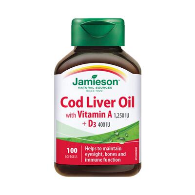 Jamieson健美生深海鳕鱼肝油Omega3维生素A护眼健脑软胶囊100粒