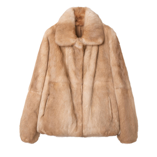 GHJOD studio独家定染中古兔毛皮草外套女年轻款双色晕染翻领大衣