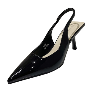 时尚软皮高跟鞋女细跟2025年春夏新款尖头漆皮中跟单鞋ol后空女鞋