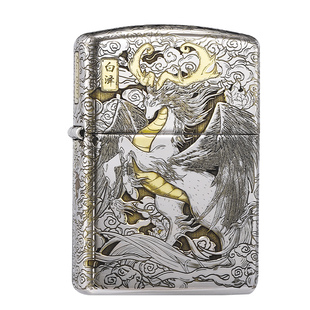 zippo打火机官方正版镜面盔甲深雕白泽煤油防风zp配件礼物送男士